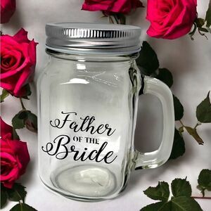 NWT Wool + Pepper Co. FATHER OF THE BRIDE Glass Mason Jar Cup with Handle